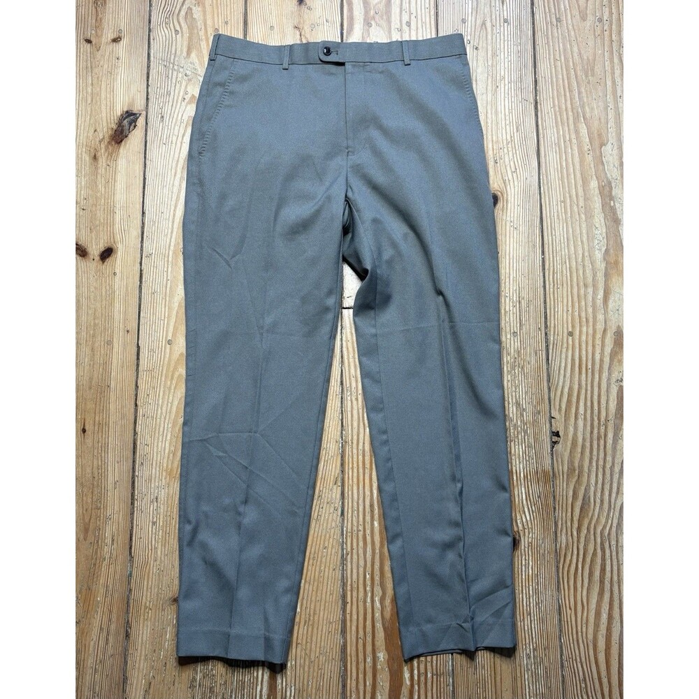 Peter Millar Crown Sport Pants Mens 36x32 Flat Front Trouser Polyester Olive